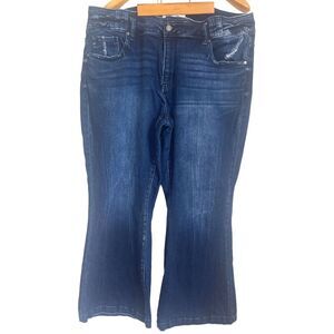 KanCan Dark Blue High Waisted Distressed Wide-Leg Flare Denim Jean Sz: 20